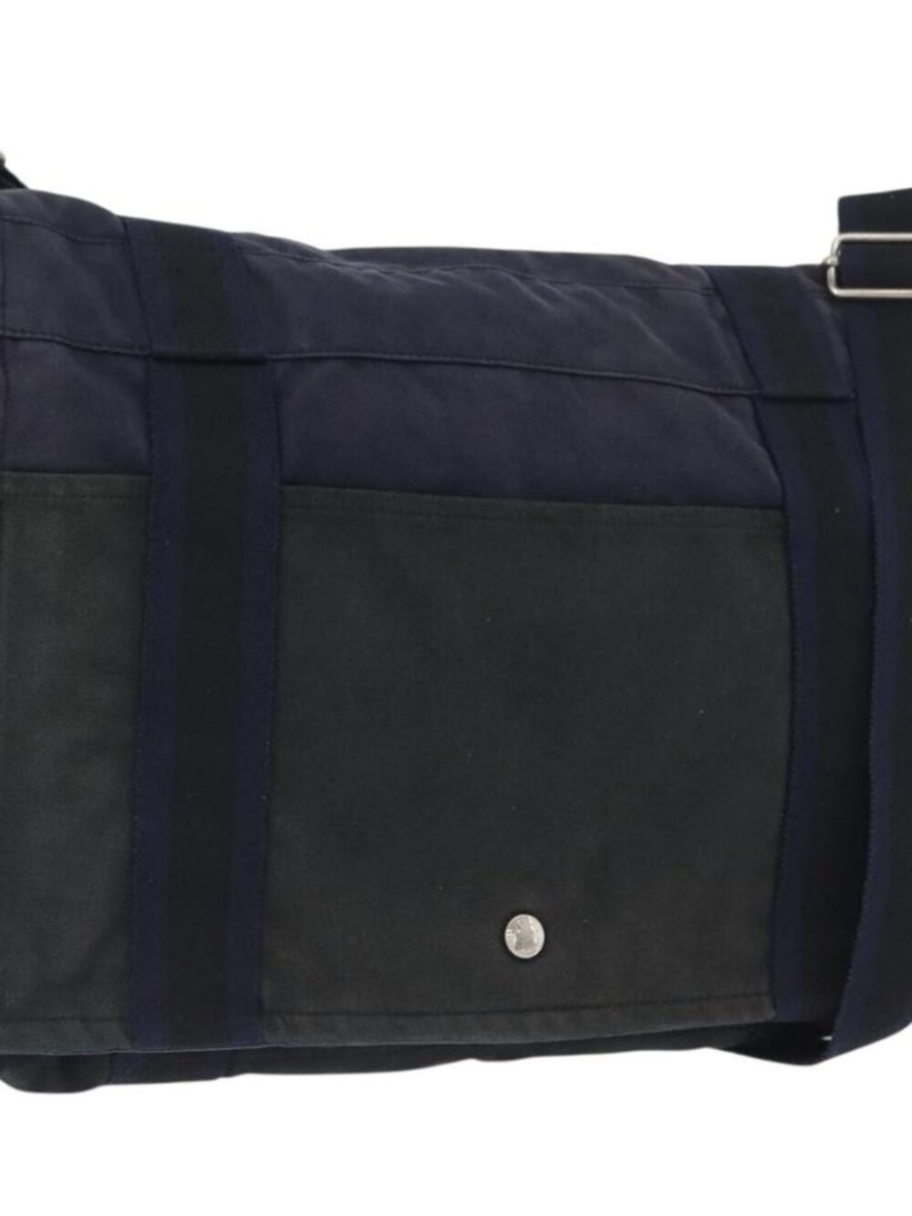 HERMES Fourre Tout Bassas MM Shoulder Bag Canvas Navy Silver Auth ti3713